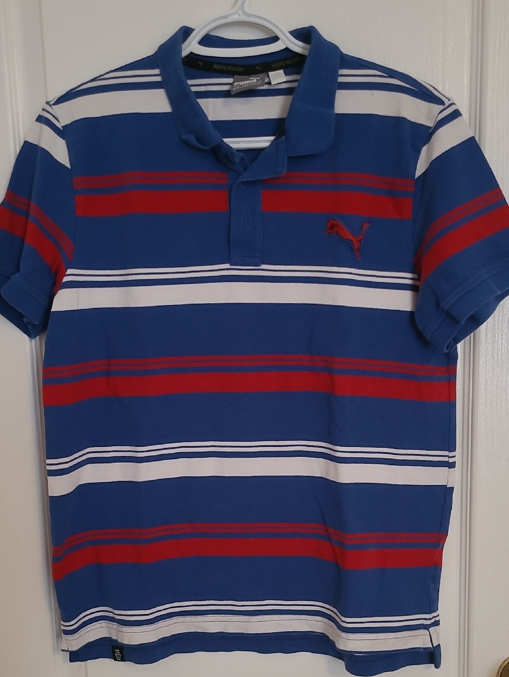Puma Blue Polo with White and Red Stripes